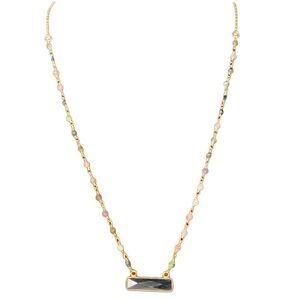 Black Onyx & Multi-Tourmaline Bar Necklace 14K Yellow Gold Over Sterling Silver